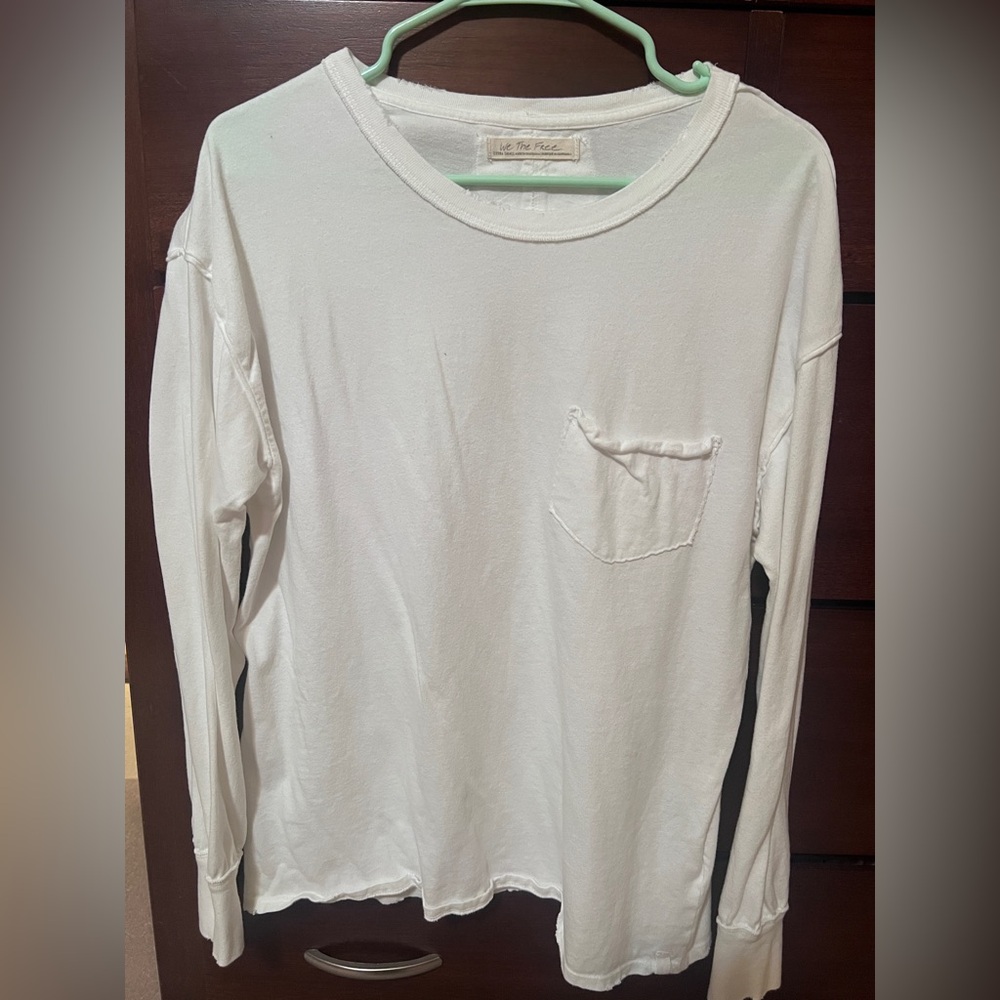 Free People White Long Sleeve Shirt with Pocket